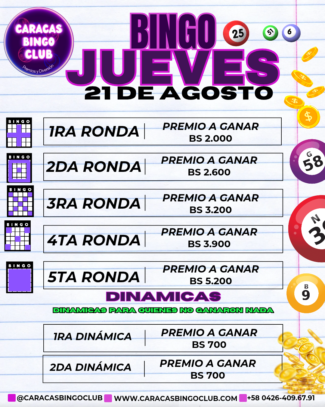 BINGO AUTOMÁTICO JUEVES 21 DE AGOSTO.